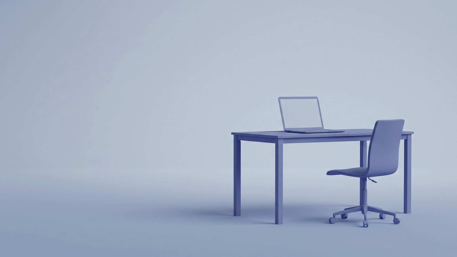 Ein Schreibtisch mit Stuhl und Laptop — Sinnbild für die Betreuung