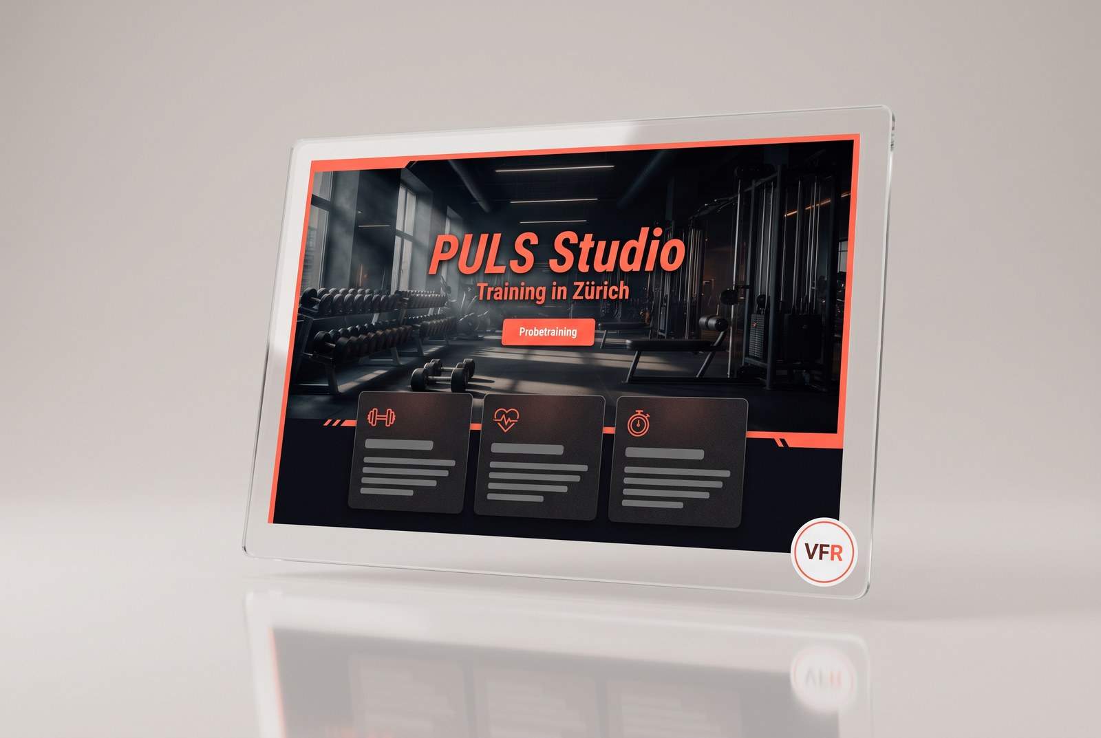 Entwurf einer Fitnessstudio-Website mit kräftigen Farben