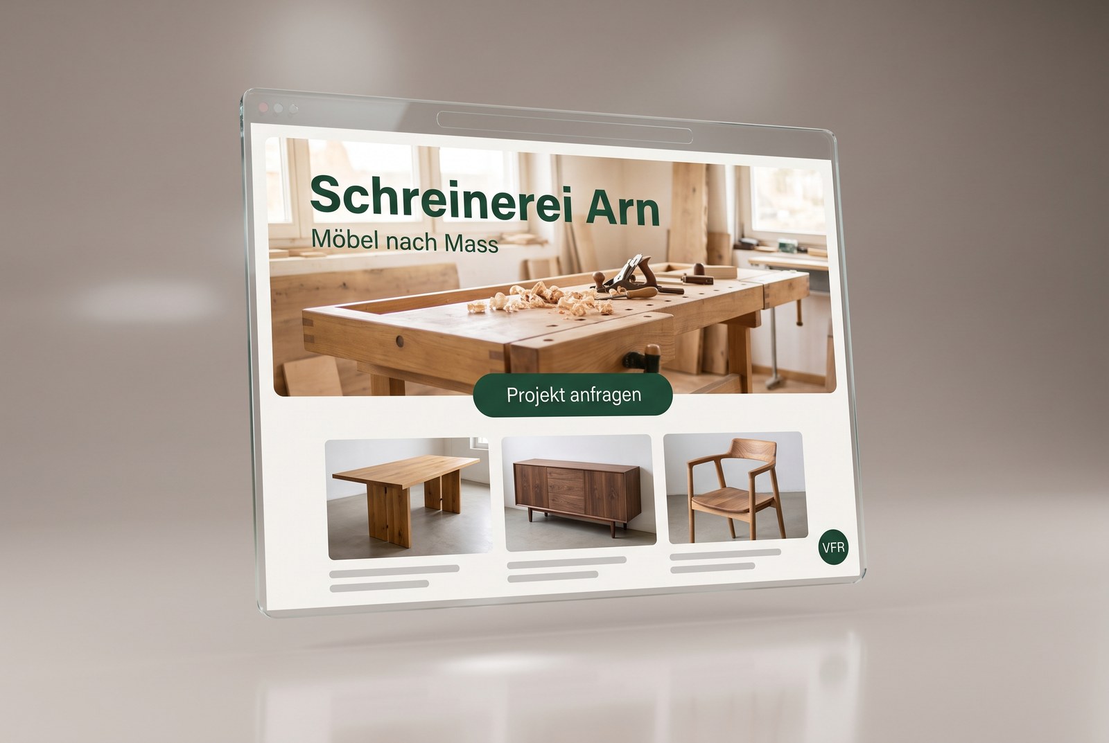 Entwurf einer Schreinerei-Website mit Holztönen