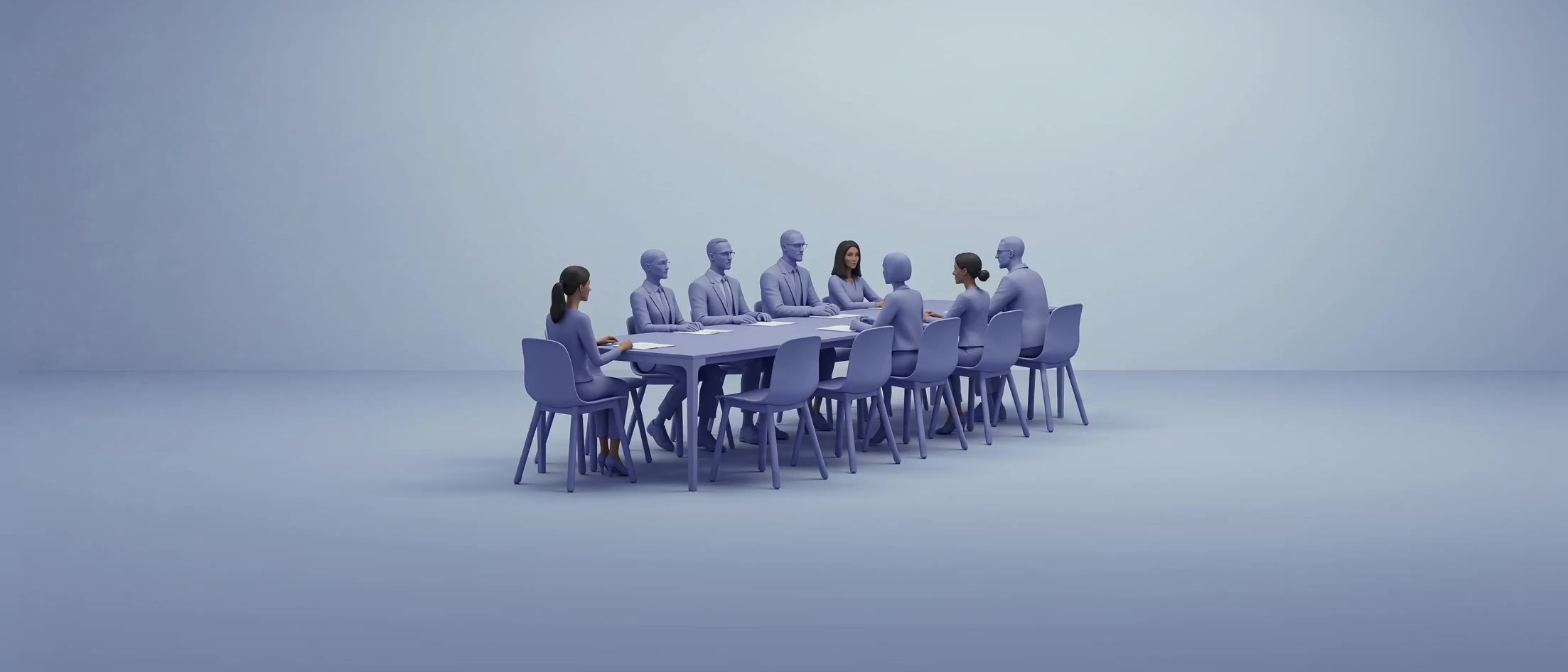 Ein Sitzungstisch mit Stühlen — Sinnbild für Zusammenarbeit